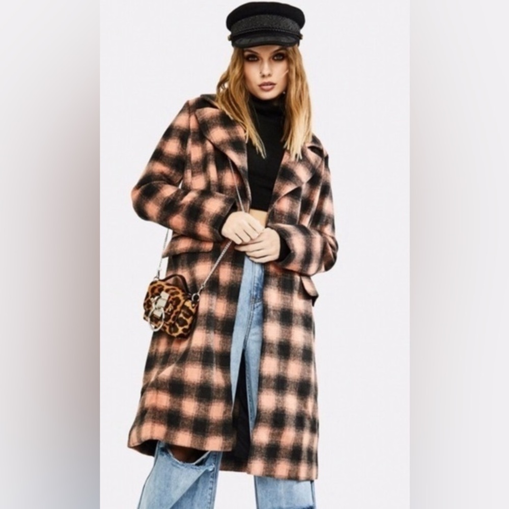 Vigoss black Plaid mid-length casual jacket coat